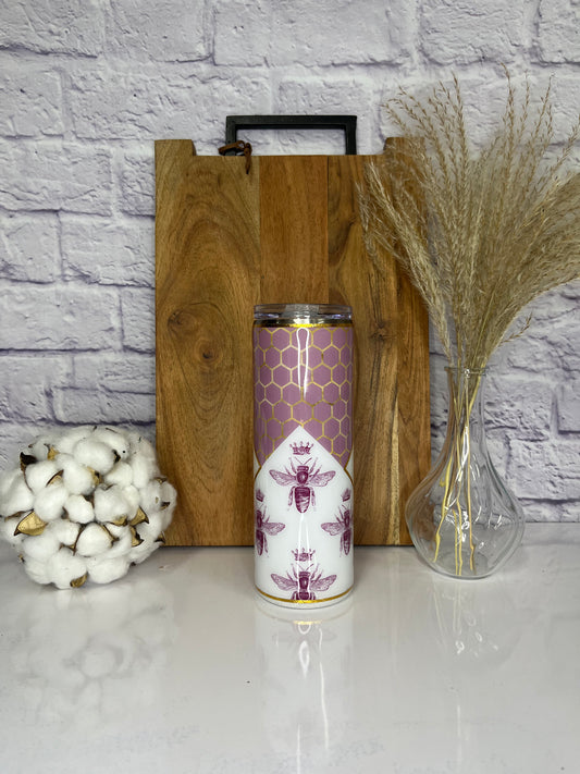 3D Bee 🐝 White & Mauve Glitter