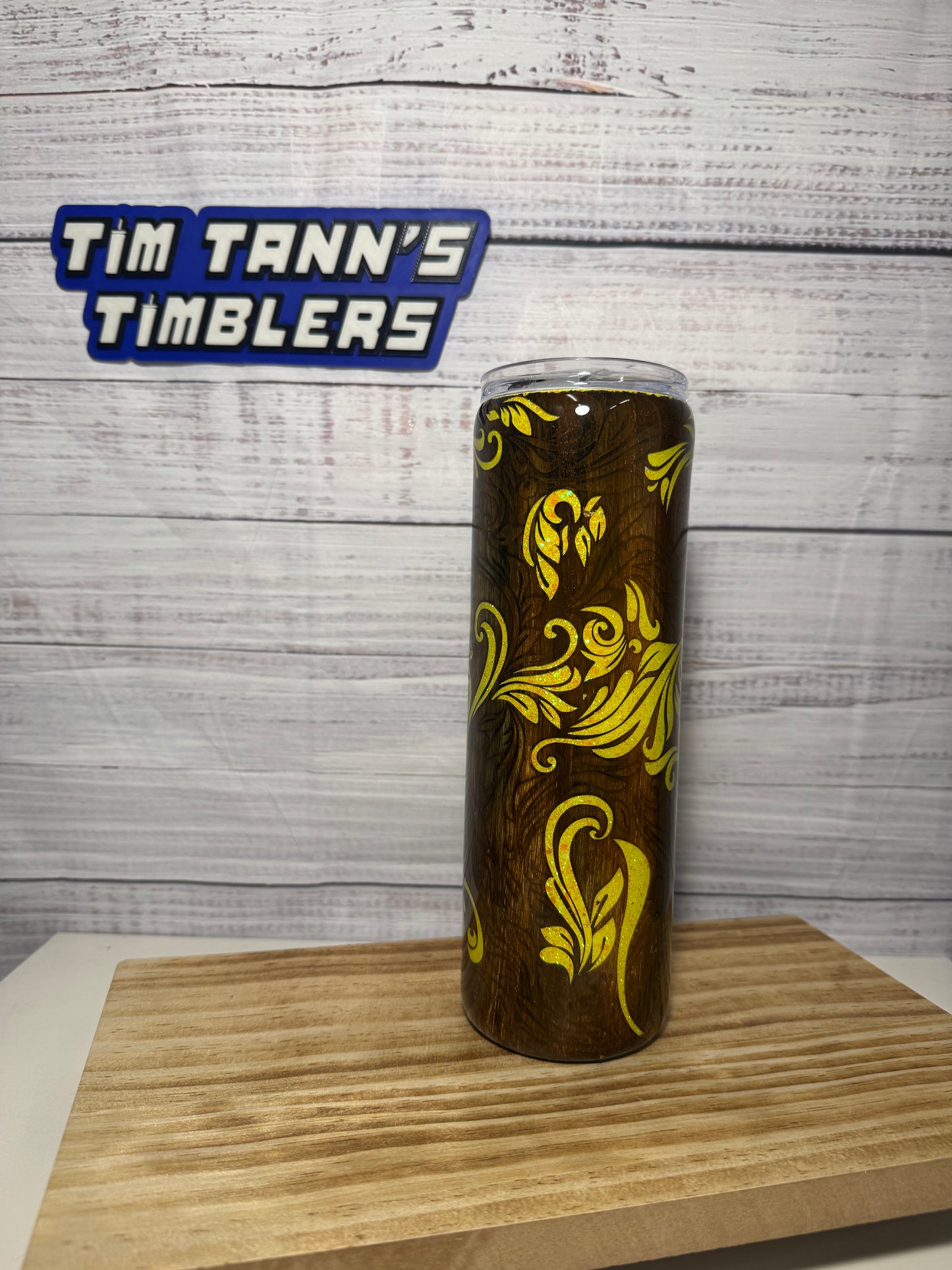 RTS 30oz  Yellow Tooled Leather