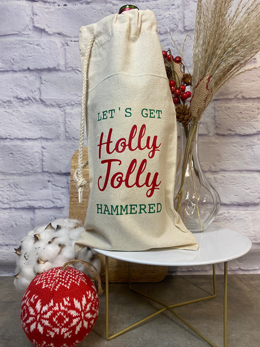 Holly Jolly Hammered Wine Bag