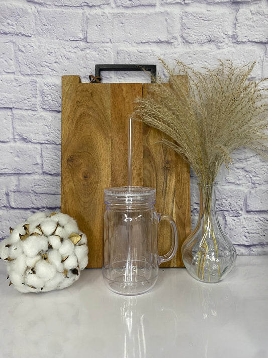 15oz Acrylic Snow Globe Mason Jar w/ Handle