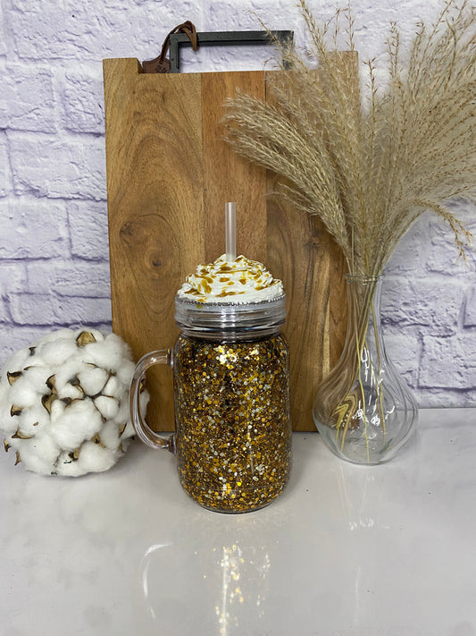 15oz Acrylic Snow Globe Mason Jar w/ Handle