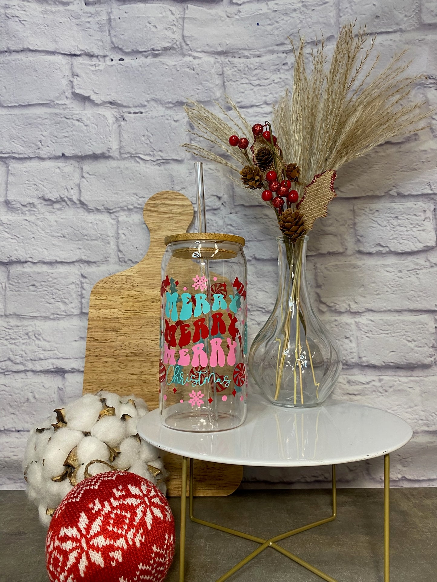Merry Merry Christmas Glass Can