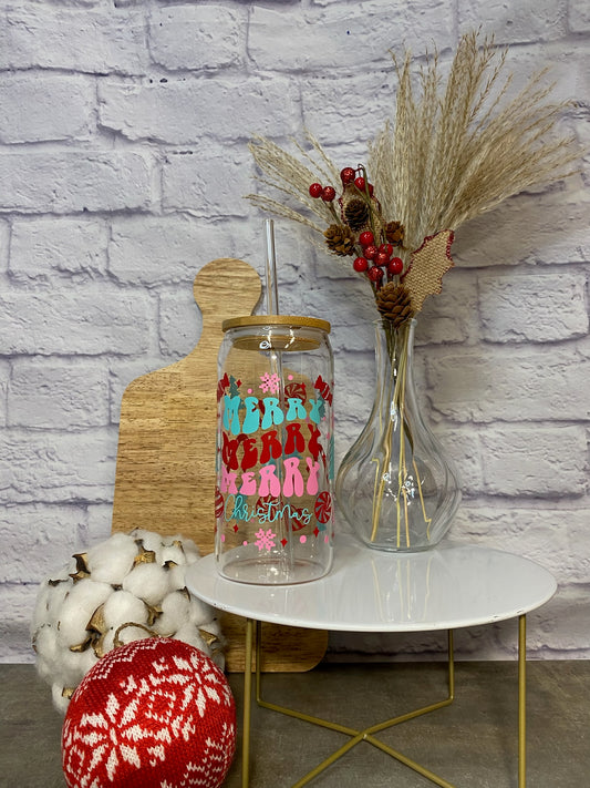 Merry Merry Christmas Glass Can